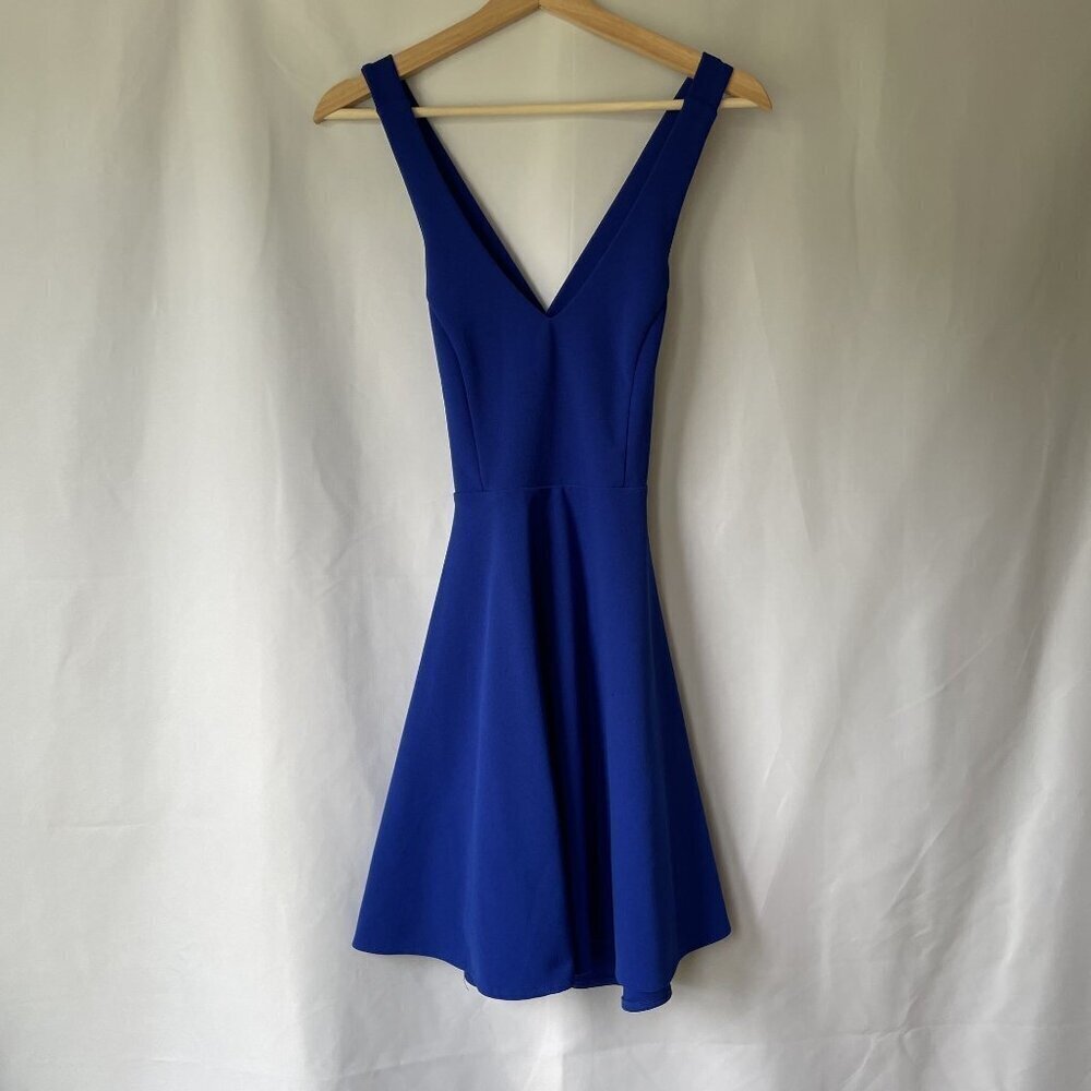 Lulus royal blue skater dress circle skirt women size small v-neck open back